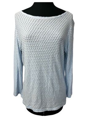 Cut Loose | Blue 3/4 Sleeve Boatneck Viscose Pucker Semi-Sheer Top, Medium